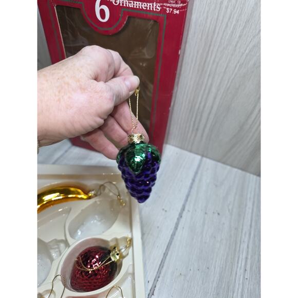 Vtg Blown Glass Fruit Christmas Ornaments Festive Holiday Original Set Of 5 - Picture 6 of 11